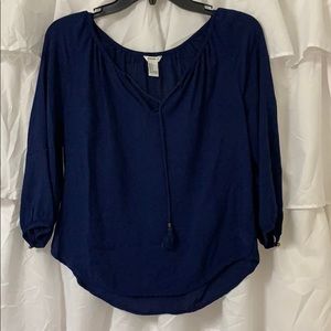 Navy flowy tie front top